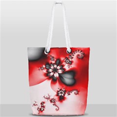 Abstract Red Black Floral Print Full Print Rope Handle Tote (small) by SpinnyChairDesigns