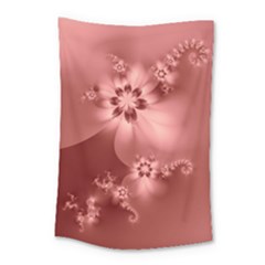 Coral Pink Floral Print Small Tapestry by SpinnyChairDesigns