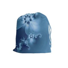 Steel Blue Flowers Drawstring Pouch (large) by SpinnyChairDesigns