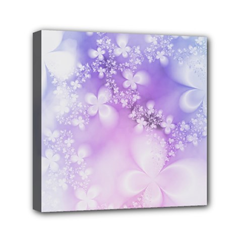White Purple Floral Print Mini Canvas 6  X 6  (stretched) by SpinnyChairDesigns