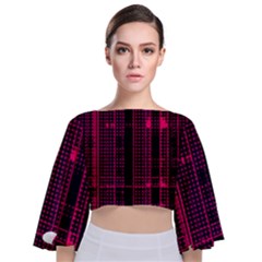 Pink Black Punk Plaid Tie Back Butterfly Sleeve Chiffon Top by SpinnyChairDesigns