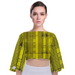 Black Yellow Punk Plaid Tie Back Butterfly Sleeve Chiffon Top by SpinnyChairDesigns