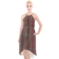 Rust Brown Grunge Plaid High-low Halter Chiffon Dress  by SpinnyChairDesigns