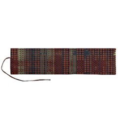 Rust Brown Grunge Plaid Roll Up Canvas Pencil Holder (l) by SpinnyChairDesigns