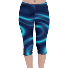 Blue Wavy Velvet Capri Leggings 