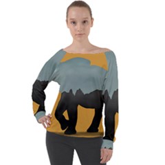 Illustrations Sketch Elephant Wallpaper Off Shoulder Long Sleeve Velour Top by HermanTelo