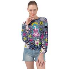 Blue Denim And Drawings Daisies Banded Bottom Chiffon Top by snowwhitegirl