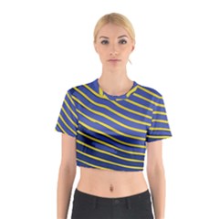 Yellow Blue Stripped Fish Cotton Crop Top by LoolyElzayat
