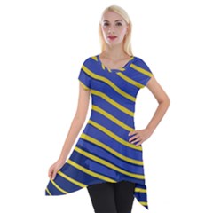 Yellow Blue Stripped Fish Short Sleeve Side Drop Tunic by LoolyElzayat