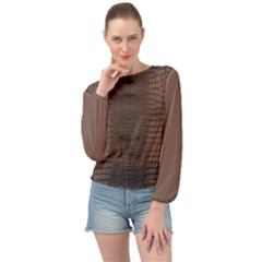 Brown Alligator Leather Skin Banded Bottom Chiffon Top by LoolyElzayat