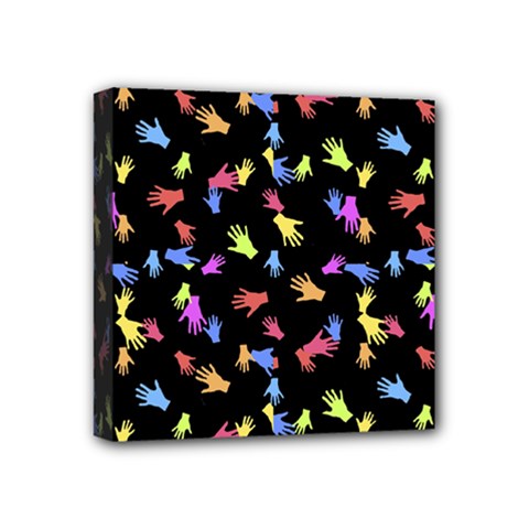 Multicolored Hands Silhouette Motif Design Mini Canvas 4  X 4  (stretched) by dflcprintsclothing