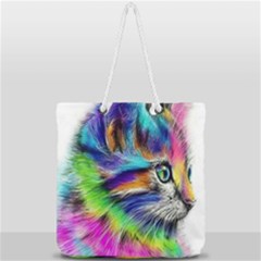 Rainbowcat Full Print Rope Handle Tote (large) by Sparkle