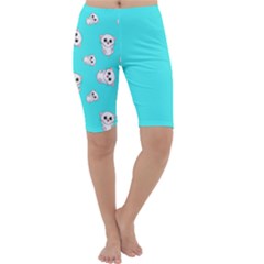 Azure Blue And Crazy Kitties Pattern, Cute Kittens, Cartoon Cats Theme Cropped Leggings  by Casemiro