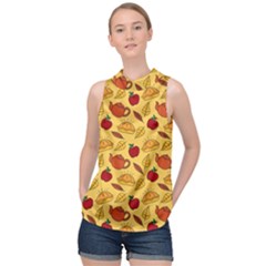 Apple Pie Pattern High Neck Satin Top by designsbymallika