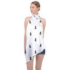 Riding Bike Motif Print Pattern Halter Asymmetric Satin Top by dflcprintsclothing