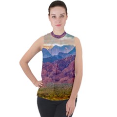 Arid Andean Landscape, La Rioja, Argentina010 Mock Neck Chiffon Sleeveless Top by dflcprintsclothing