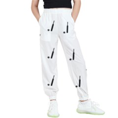 Black And White Cricket Sport Motif Print Pattern Kids  Elastic Waist Pants by dflcprintsclothing