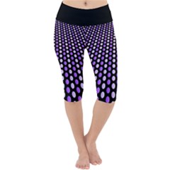 Purple And Pink Dots Pattern, Black Background Lightweight Velour Cropped Yoga Leggings by Casemiro