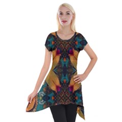 Teal And Orange Short Sleeve Side Drop Tunic by Dazzleway