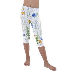 Summer Flowers Kids  Lightweight Velour Capri Leggings  by goljakoff