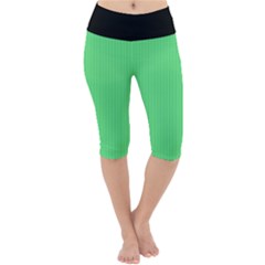Algae Green & Black -  Lightweight Velour Cropped Yoga Leggings by FashionLane