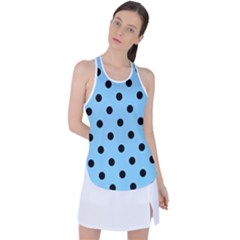 Large Black Polka Dots On Baby Blue - Racer Back Mesh Tank Top by FashionLane