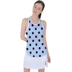 Large Black Polka Dots On Beau Blue - Racer Back Mesh Tank Top by FashionLane