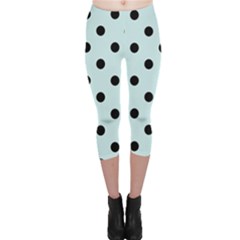 Large Black Polka Dots On Pale Blue - Capri Leggings 