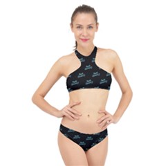 Just Beauty Words Motif Print Pattern High Neck Bikini Set by dflcprintsclothing