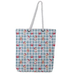 Checks Pattern With Christmas Animals Full Print Rope Handle Tote (large) by designsbymallika