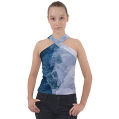 Blue Waves Cross Neck Velour Top by goljakoff