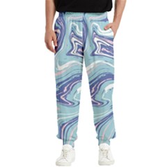 Blue Vivid Marble Pattern Men s Elastic Waist Pants by goljakoff