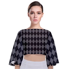 Black Diamonds Tie Back Butterfly Sleeve Chiffon Top by ArtsyWishy