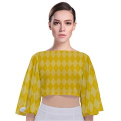 Yellow Diamonds Tie Back Butterfly Sleeve Chiffon Top by ArtsyWishy