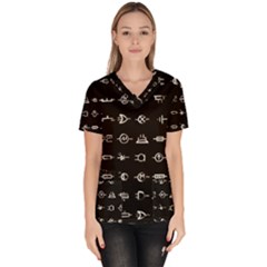 Electrical Symbols Callgraphy Short Run Inverted Women s V-neck Scrub Top by WetdryvacsLair