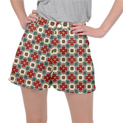 Seamless Red Pattern Ripstop Shorts by designsbymallika