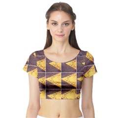Yellow, Traffic, Cone, Arrow, Cracks, Asphalt  Short Sleeve Crop Top by ScottFreeArt