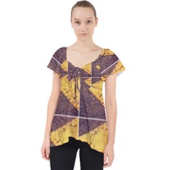 Yellow, Traffic, Cone, Arrow, Cracks, Asphalt  Lace Front Dolly Top by ScottFreeArt