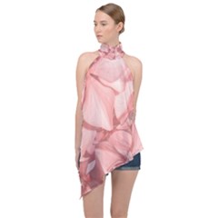 Coral Colored Hortensias Floral Photo Halter Asymmetric Satin Top by dflcprintsclothing