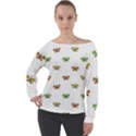Butterfly Cartoon Drawing Motif  Pattern Off Shoulder Long Sleeve Velour Top View1