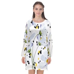 Tree Poppies  Long Sleeve Chiffon Shift Dress  by Sobalvarro