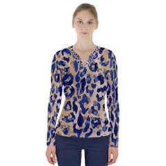 Leopard Skin  V-neck Long Sleeve Top by Sobalvarro