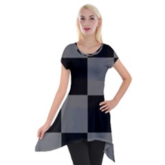 Black Gingham Check Pattern Short Sleeve Side Drop Tunic by yoursparklingshop