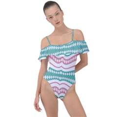 Waving Lines Vivid Pattern Frill Detail One Piece Swimsuit by dflcprintsclothing