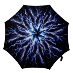 Blue Lightning At Night, Modern Graphic Art  Hook Handle Umbrellas (large) by picsaspassion