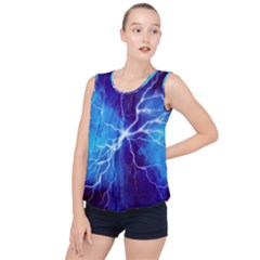 Blue Thunder Lightning At Night, Graphic Art Bubble Hem Chiffon Tank Top by picsaspassion