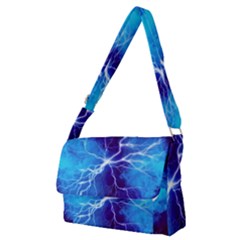 Blue Thunder Lightning At Night, Graphic Art Full Print Messenger Bag (m) by picsaspassion
