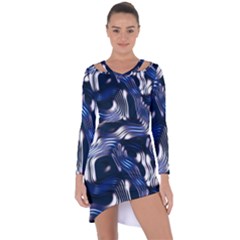 Structure Blue Background Asymmetric Cut-out Shift Dress by Dutashop