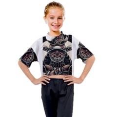 Samurai Oni Mask Kids Mock Neck Tee