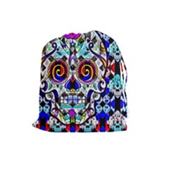 Sugar Skull Pattern 2 Drawstring Pouch (large) by ExtraAwesomeSauce